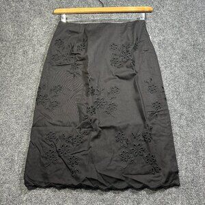 Talbots Skirt Womens 4 Black Cotton Pencil Lined Back Zip Vent Scallop Hem NEW